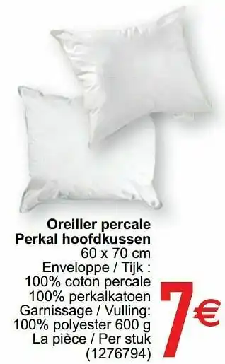 Cora Oreiller percale perkal hoofdkussen aanbieding