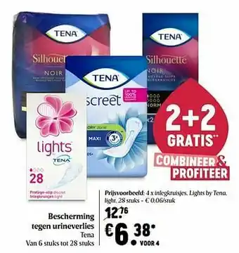 Delhaize Tena inlegkruisjes, lights by tena, light aanbieding