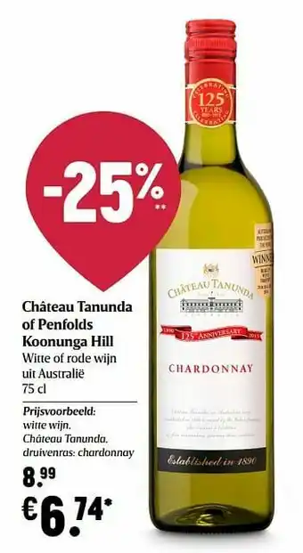 Delhaize Witte wijn, château tanunda, druivenras: chardonnay aanbieding