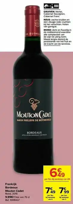 Carrefour Market Frankrijk bordeaux mouton cadet rood aanbieding