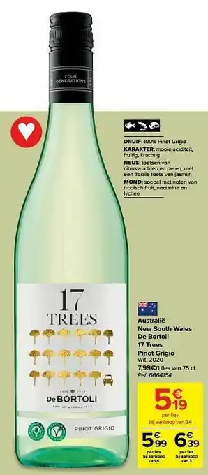 Carrefour Australië new south wales de bortoli 17 trees pinot grigio wit, 2020 aanbieding