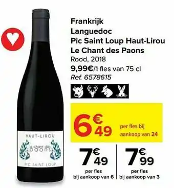 Frankrijk languedoc pic saint loup haut-lirou le chant des paons rood, 2018