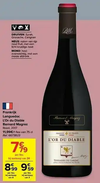 Carrefour Frankrijk languedoc l’or du diable bernard magrez rood, 2017 aanbieding