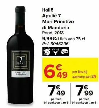 Carrefour Market Italië apuliê 7 muri primitivo di manduria rood aanbieding