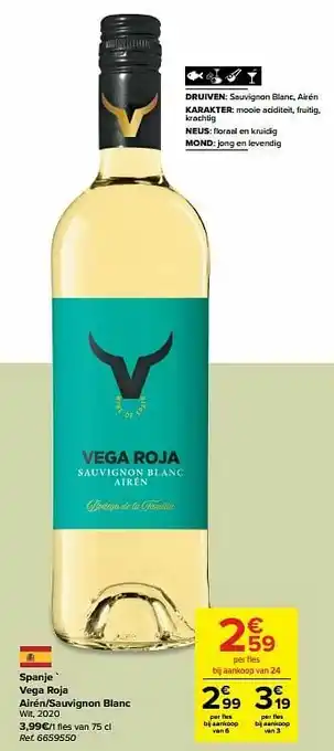 Carrefour Spanje vega roja airén-sauvignon blanc wit, 2020 aanbieding