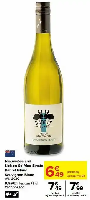 Carrefour Nieuw-zeeland nelson seifried estate rabbit island sauvignon blanc wit, 2020 aanbieding