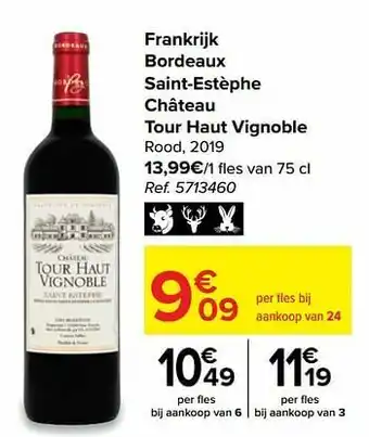Carrefour Frankrijk bordeaux saint-estèphe château tour haut vignoble rood, 2019 aanbieding