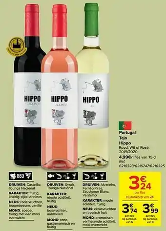 Carrefour Portugal tejo hippo rood, wit of rosé, 2019-2020 aanbieding