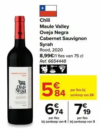 Carrefour Chili maule valley oveja negra cabernet sauvignon syrah rood, 2020 aanbieding