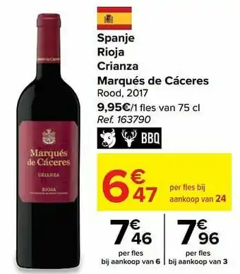 Carrefour Market Spanje rioja crianza marqués de cáceres rood aanbieding