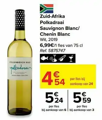 Carrefour Zuid-afrika polkadraai sauvignon blanc- chenin blanc wit, 2019 aanbieding