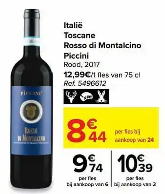 Carrefour Italië toscane rosso di montalcino piccini rood, 2017 aanbieding