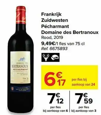 Carrefour Frankrijk zuidwesten pécharmant domaine des bertranoux rood, 2019 aanbieding