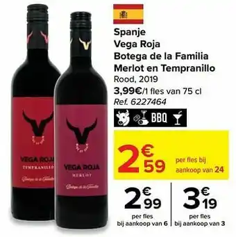 Carrefour Market Spanje vega roja botega de la familia merlot en tempranillo rood aanbieding