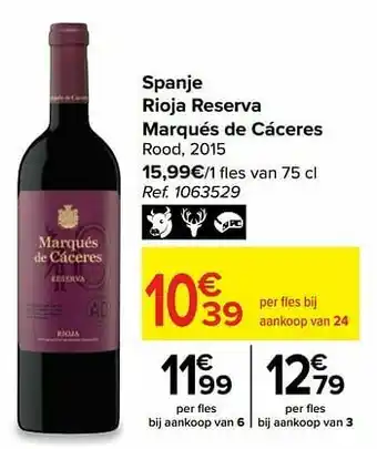 Spanje rioja reserva marqués de cáceres rood, 2015