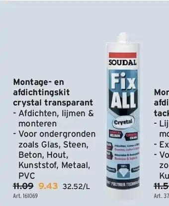 Montage- en afdichtingskit crystal transparant