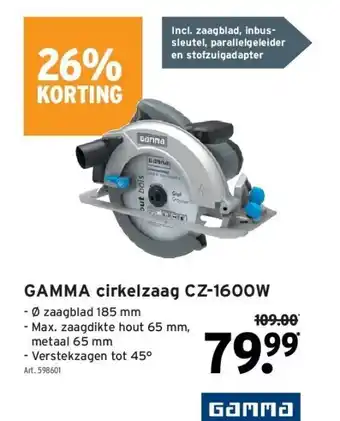 GAMMA Gamma cirkelzaag cz-1600w aanbieding
