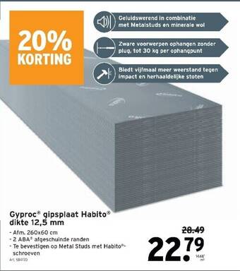 GAMMA Gyproc gipsplaat habito dikte 12,5 mm aanbieding