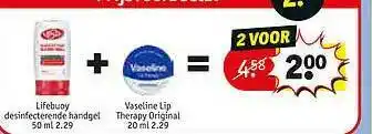 Kruidvat Lifebuoy Desinfecterende Handgel, Vaseline Lip Therapy Original aanbieding