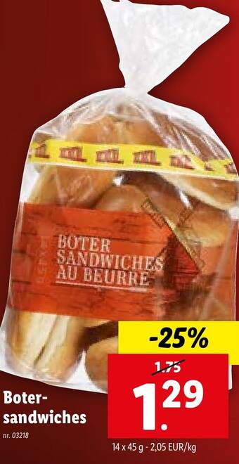 Lidl Boter sandwiches 14 x 45g aanbieding