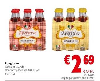 Colruyt Bongiorno rosso of biondo alcoholvrij aperitief 0,0 % vol 6 x 10 cl aanbieding