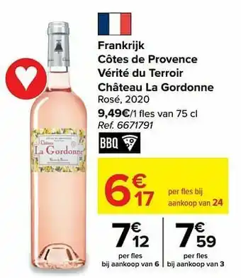 Carrefour Market Frankrijk côtes de provence vérité du terroir château la gordonne rosé aanbieding