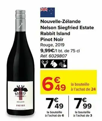 Nouvelle-zélande nelson siegfried estate rabbit island pinot noir rouge