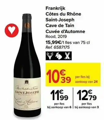 Carrefour Frankrijk côtes du rhône saint-joseph cave de tain cuvée d’automne rood, 2019 aanbieding