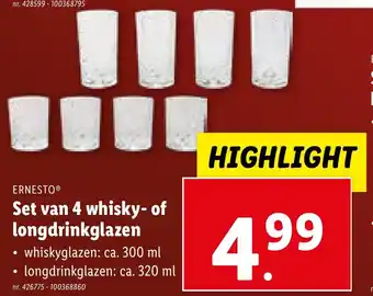 Lidl Set van 4 whisky-of longdrinkglazen aanbieding