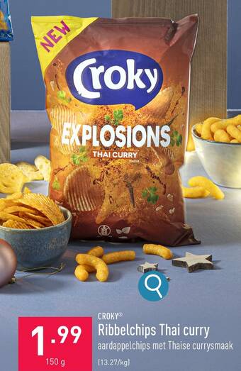 ALDI Ribbelchips Thai curry 150 g aanbieding