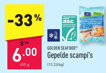 ALDI GOLDEN SEAFOOD Gepelde scampi's 450 g aanbieding