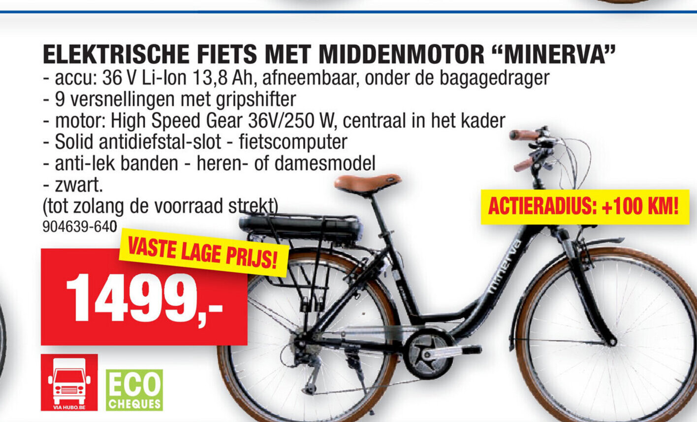 Elektrische fiets met Middenmotor Minerva promotie bij Hubo