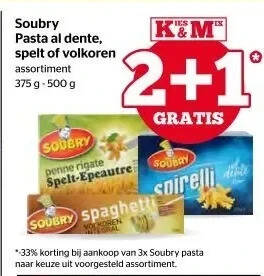 Spar Soubry pasta al dente, spelt of volkoren aanbieding