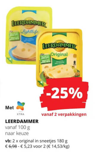 Spar Colruyt LEERDAMMER 2 x original in sneetjes 180 g aanbieding