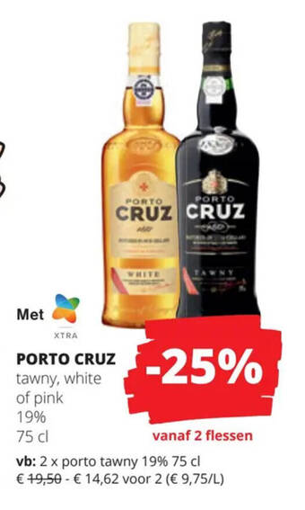Spar Colruyt PORTO CRUZ tawny, white of pink 19% 75 cl aanbieding