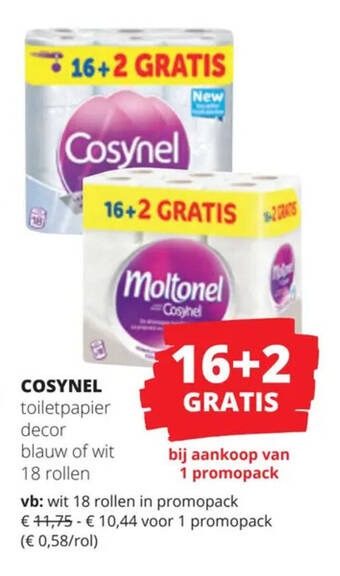 Spar Colruyt COSYNEL toiletpapier decor blauw of wit 18 rollen aanbieding