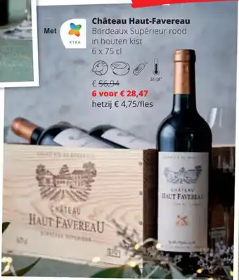 Spar Colruyt Château Haut-Favereau Bordeaux Supérieur rood in houten kist 6 x 75 cl aanbieding