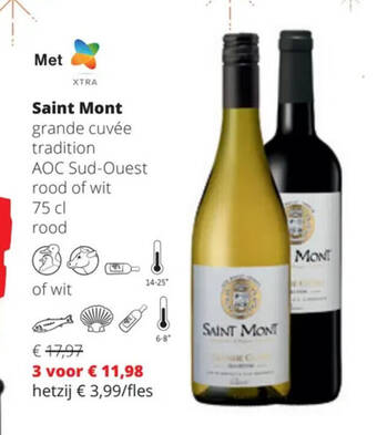 Spar Colruyt Saint Mont grande cuvée tradition AOC Sud-Ouest rood of wit 75 cl rood aanbieding
