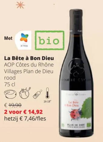 Spar Colruyt La Bête à Bon Dieu AOP Côtes du Rhône Villages Plan de Dieu rood 75 cl aanbieding