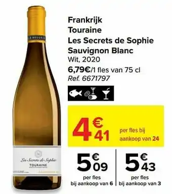 Carrefour Frankrijk touraine les secrets de sophie sauvignon blanc wit, 2020 aanbieding