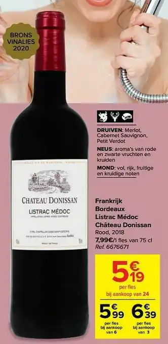 Carrefour Market Frankrijk bordeaux listrac médoc château donissan rood aanbieding