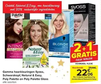 Carrefour Gamma haarkleuringen syoss, schwarzkopf, natural & easy, poly palette en poly palette gloss aanbieding