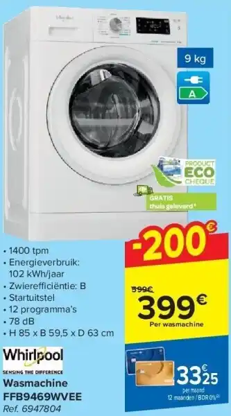 Carrefour Wasmachine ffb9469wvee aanbieding