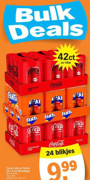 Albert Heijn Coca-cola en fanta 24 x 0.25 literblikjes aanbieding