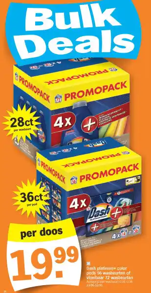 Albert Heijn Dash platinum+ color pods 56 wasbeurten of vloeibaar 72 wasbeurten aanbieding