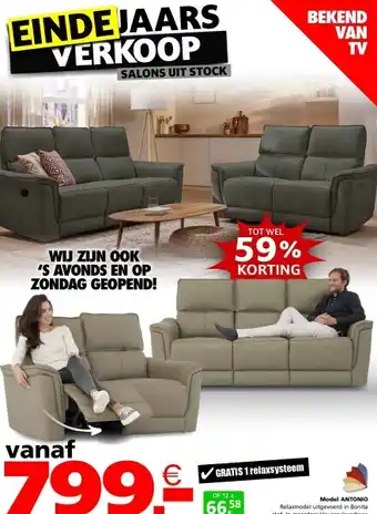 Seats and Sofas Antonio 3-zits of 2-zits salon aanbieding
