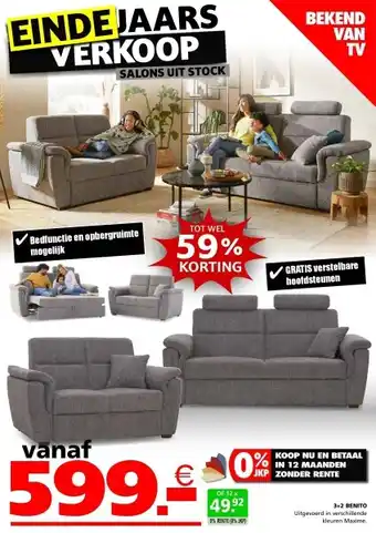 Seats and Sofas Benito 3-zits + 2-zits salon, zetelbed aanbieding