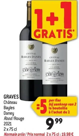 Match Graves château bayles daney rood/rouge 2021 2 x 75 cl aanbieding