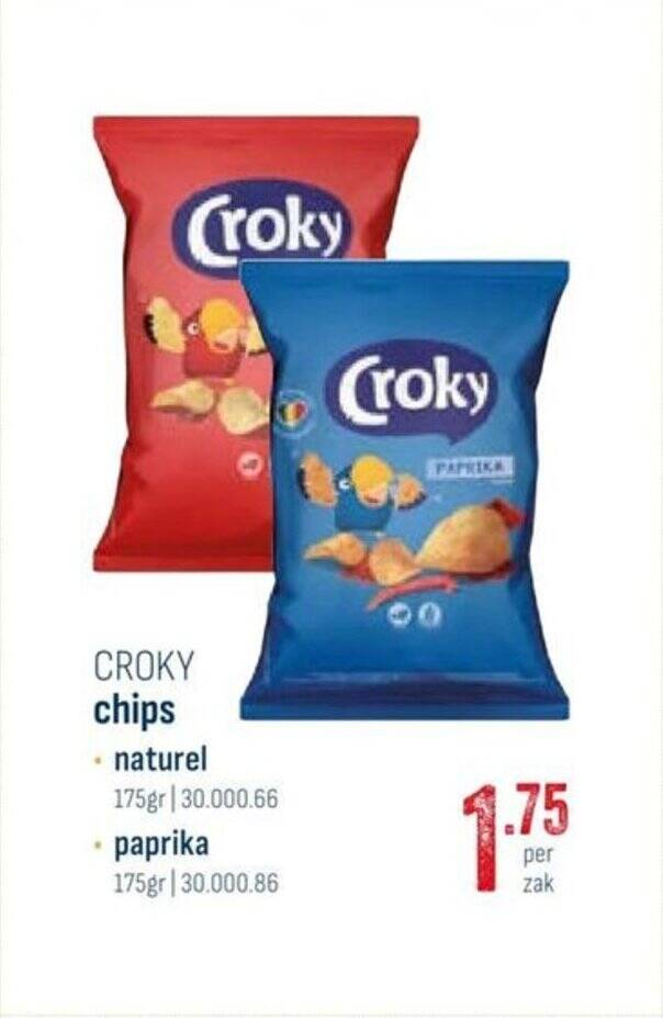 CROKY chips naturel 175gr / paprika 175gr promotie bij Horeca totaal