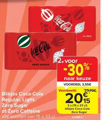 Carrefour Market Blikjes Coca-Cola Regular, Light, Zero Sugar of Zero Caffeine aanbieding
